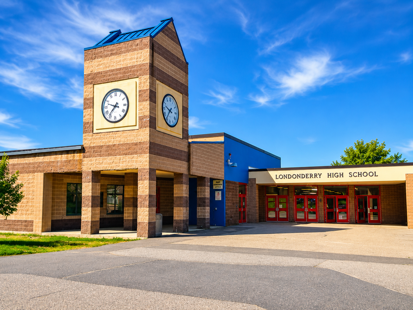 The clocktower at Londonderry High School in Londonderry, NH