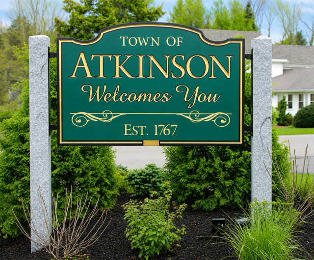 A Sign welcoming you to Atkinson, NH