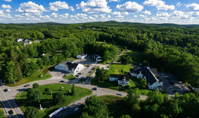 An aerial view taking from a drone over Atkinson, NH