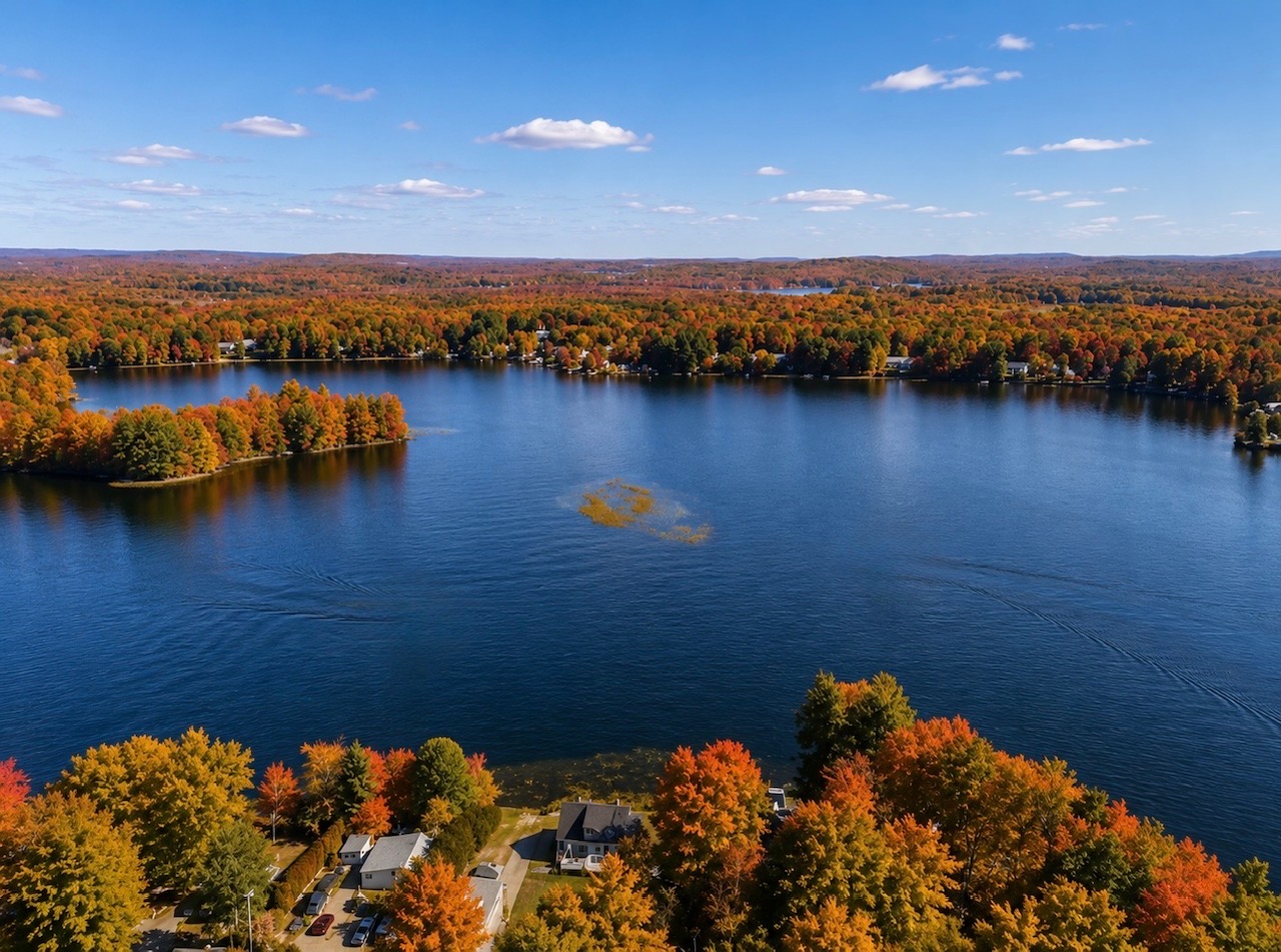 A bird’s eye view of Great Pond (AKA Kingston Lake) in the Fall
