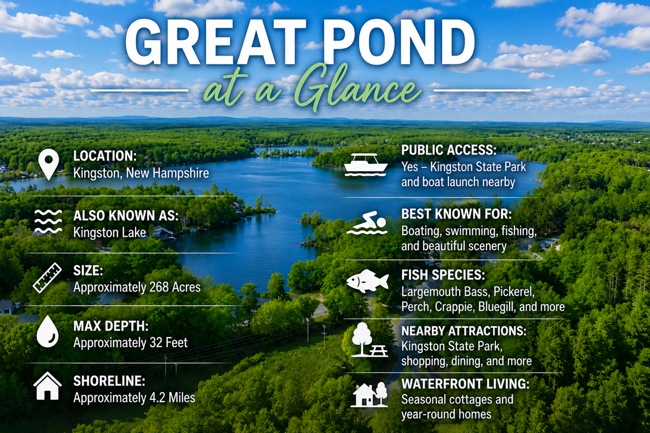 Great Pond (Kingston Lake) at a glance. Kingston, NH facts, figures and stats