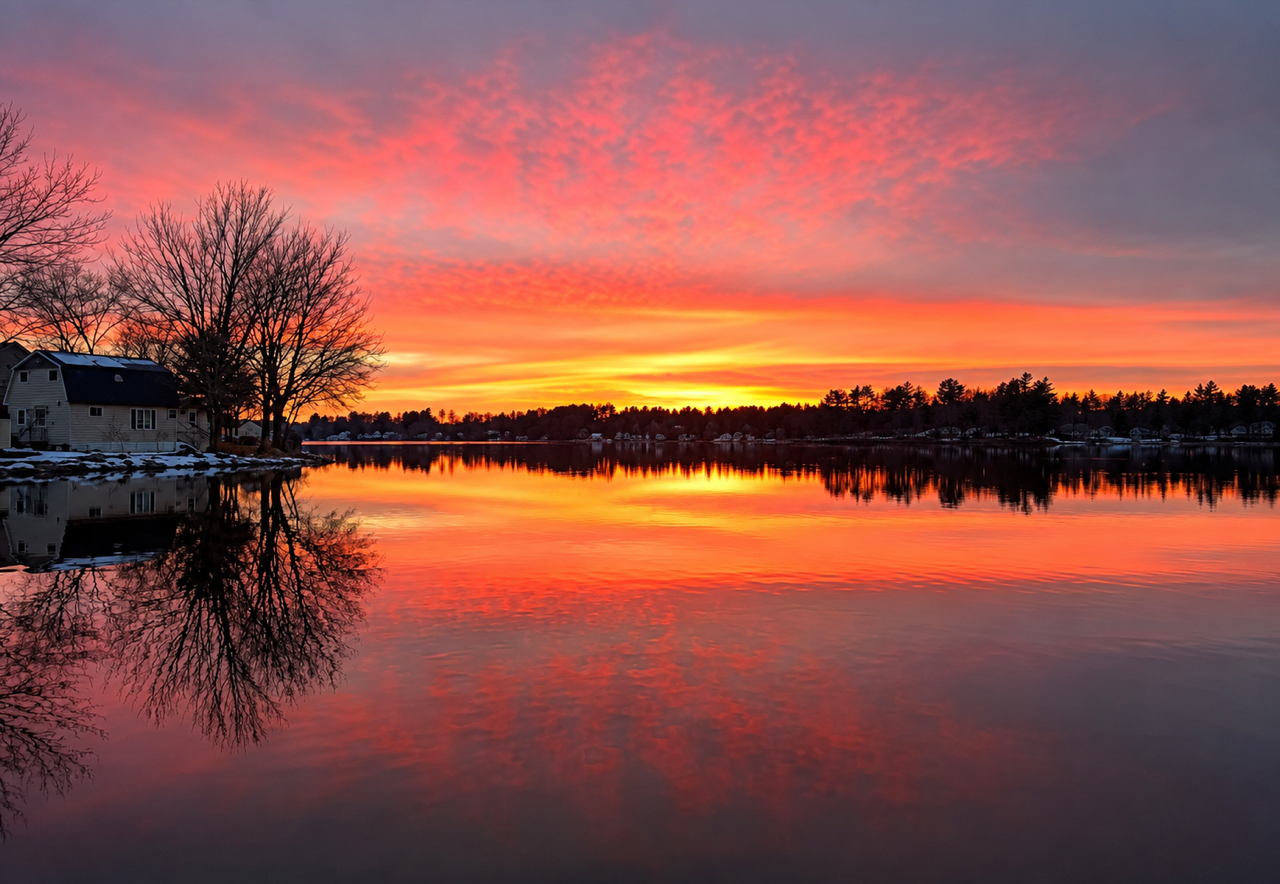 Country Pond which is in both Newton and Kingston, NH sunset view